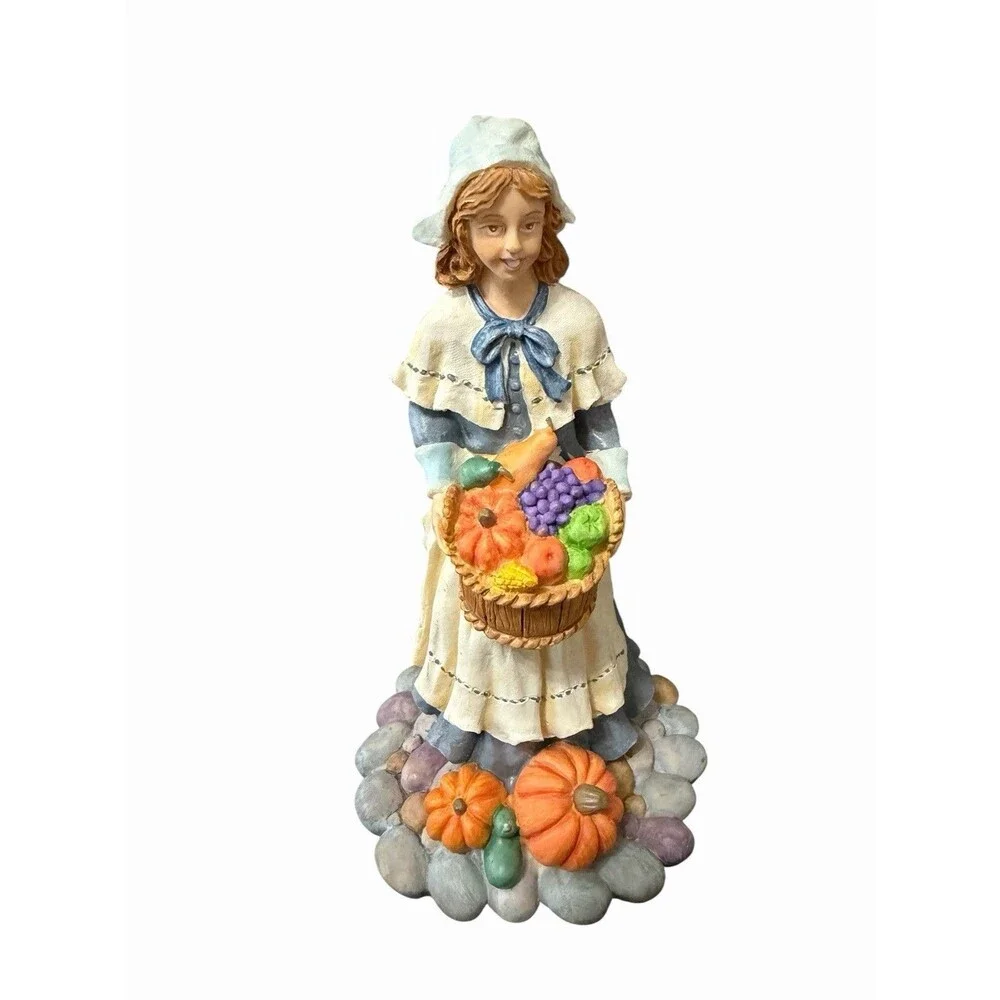Vtg 90s Harvest Couple Pilgrims Cobblestone Resin Thanksgiving Figures Fall 8”